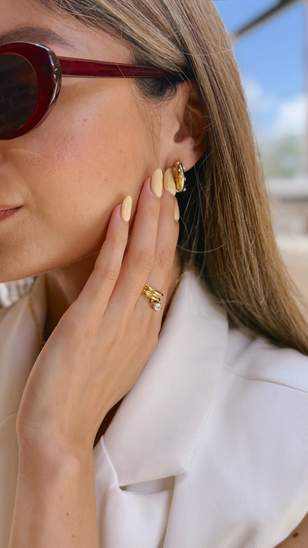 dainty chunky hoop earring gold and pearls