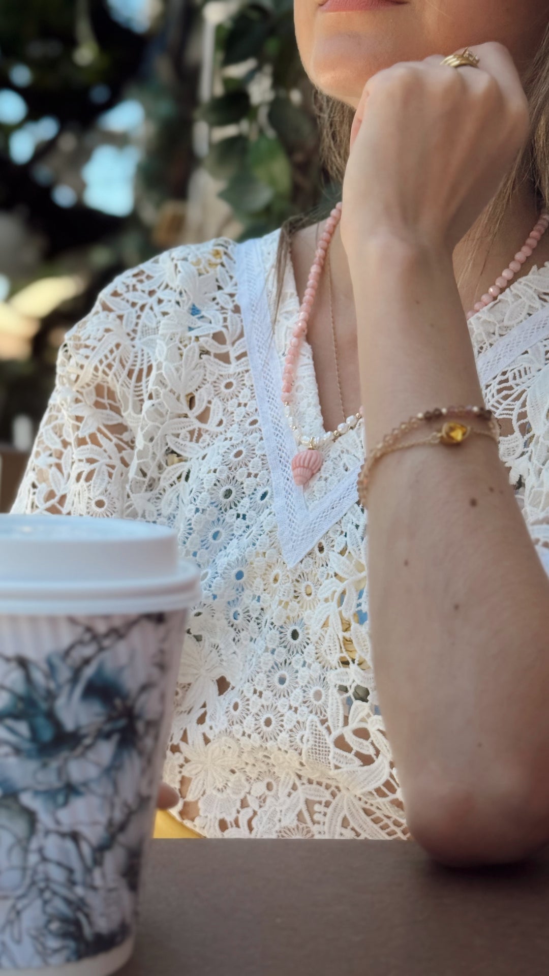 dainty pink conch shell beaded necklace