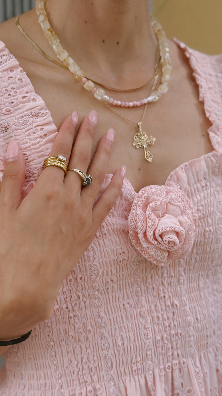 citrine gemstone choker summer necklace and delicate pink beads