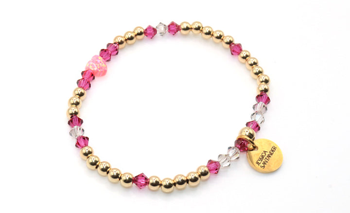 Bracelet with pink heart and gold beads valentines gift jewelry 