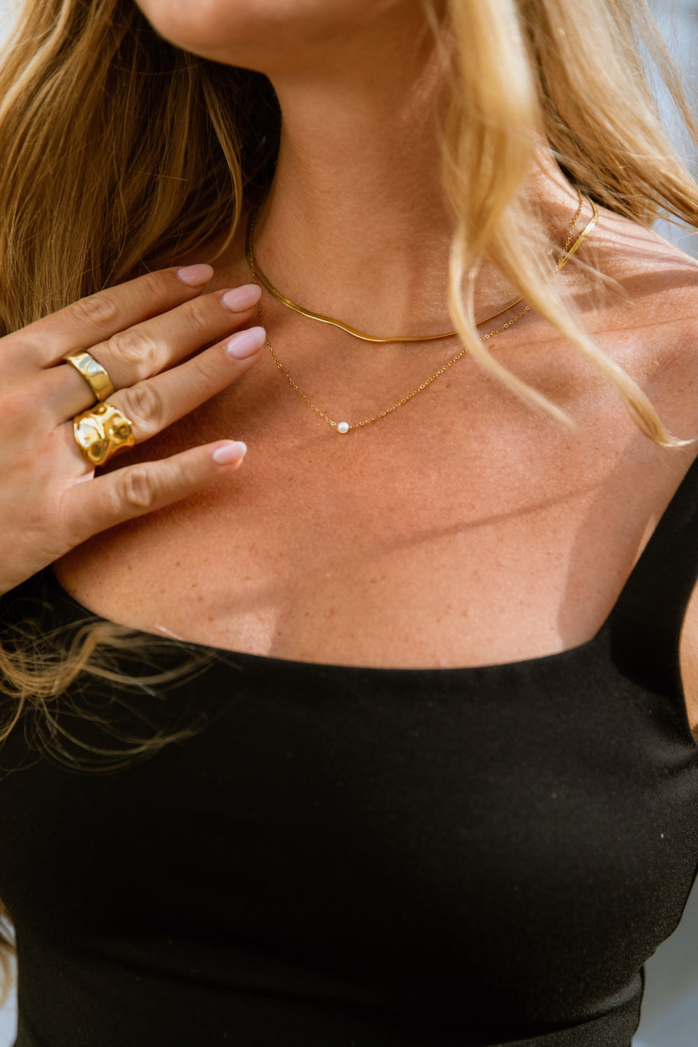 Dainty double layer necklace with small pearl waterproof 