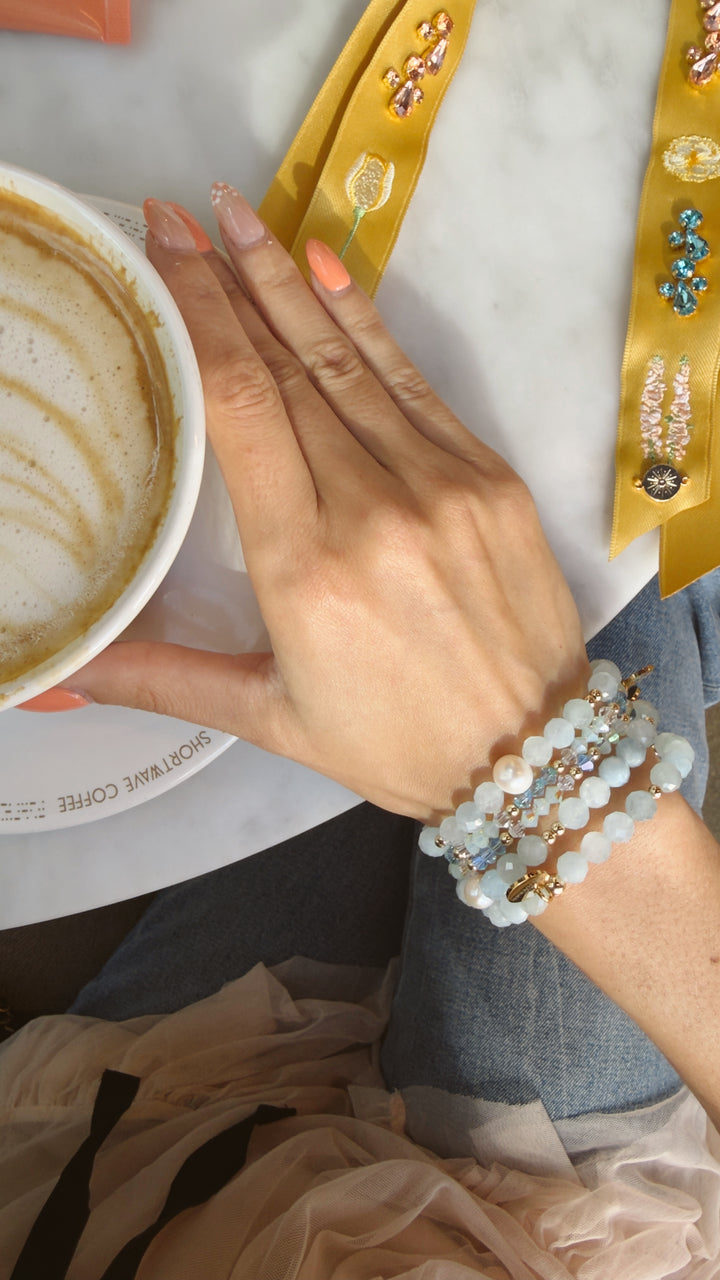 dainty bright blue gemstone stack bundle