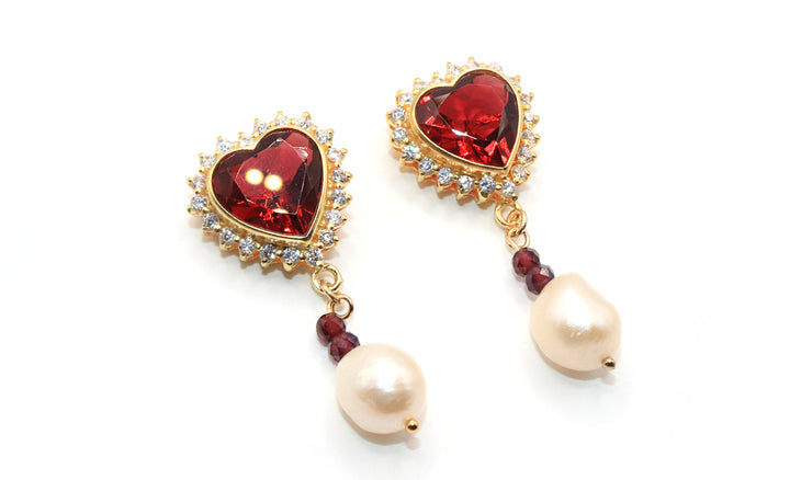 Bold and Beautiful Burgundy Heart Pearl Earrings
