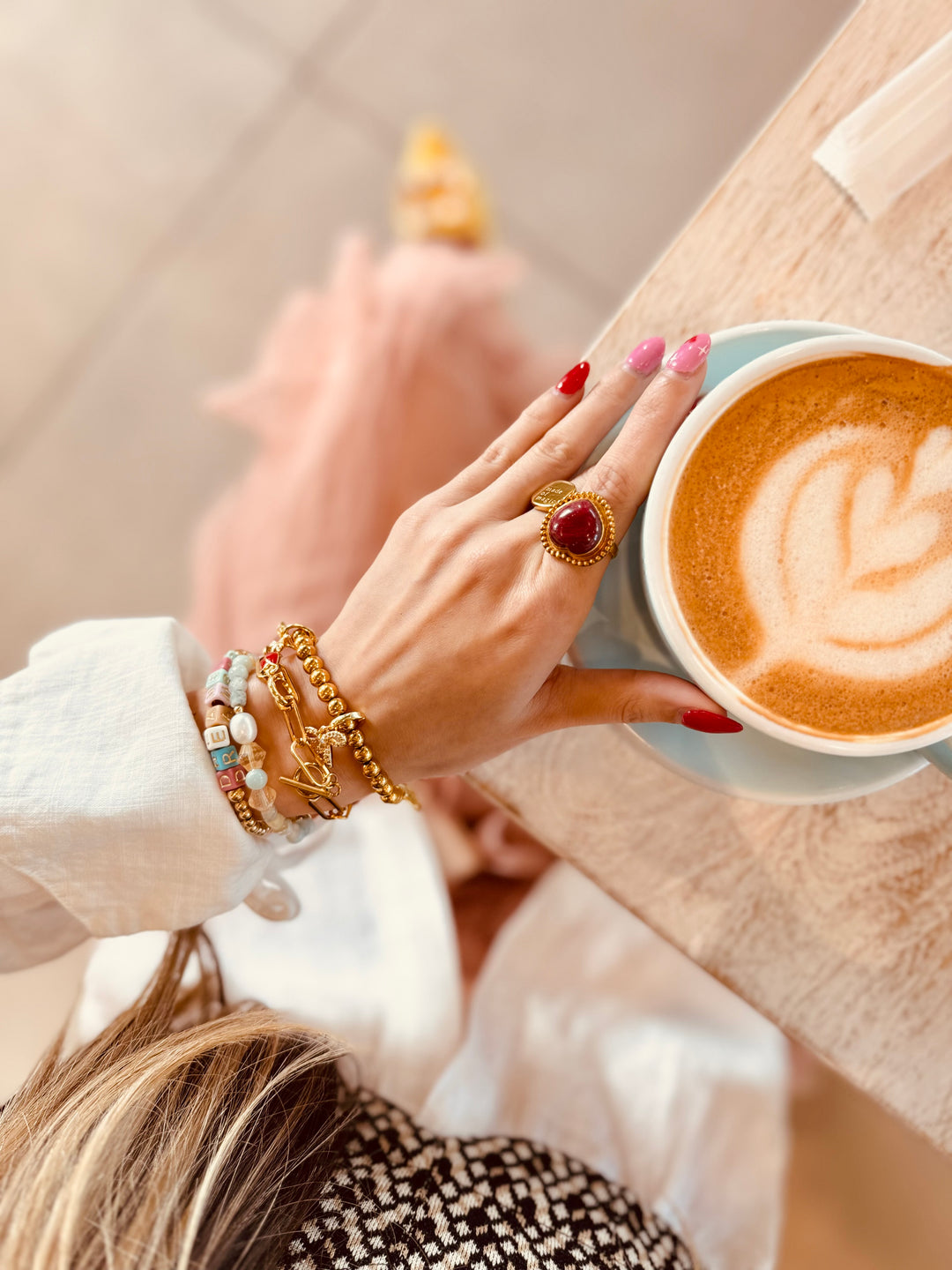 dainty charm bar gold bracelet stack