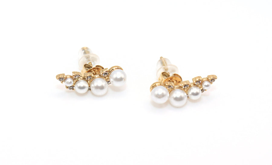 dainty pearl ear climber studs