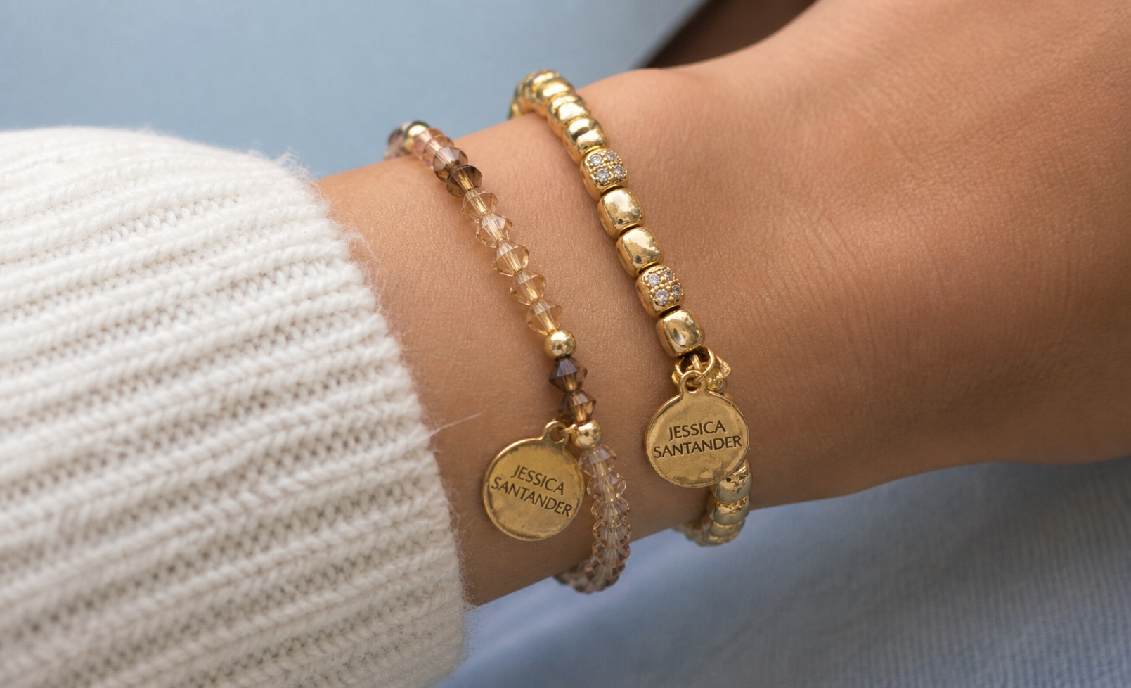 Two beaded bracelets with gold accents 
