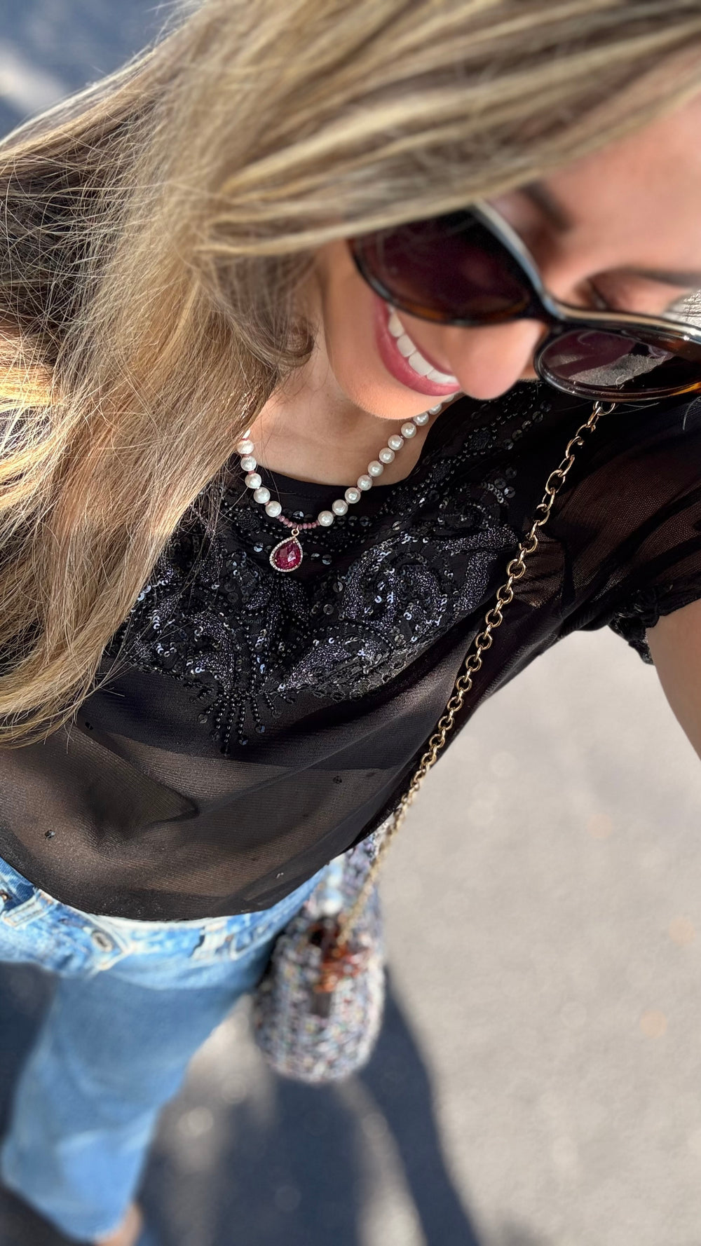 ruby and white pearls necklace
