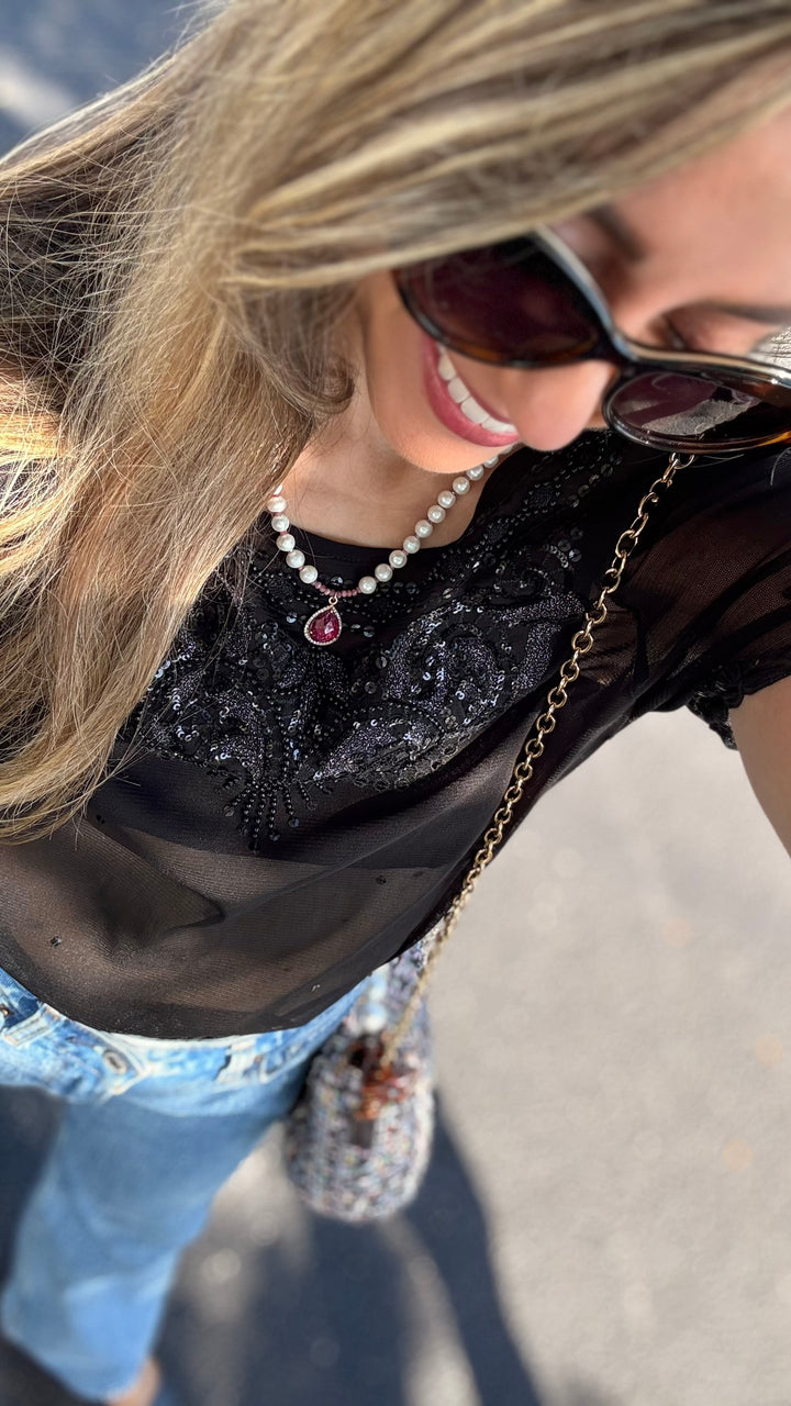 ruby and white pearls necklace
