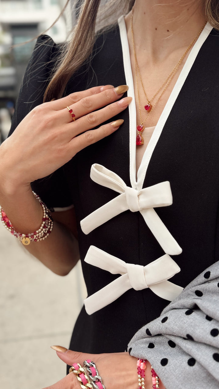 pink fuchsia heart necklace layering with pearls 
