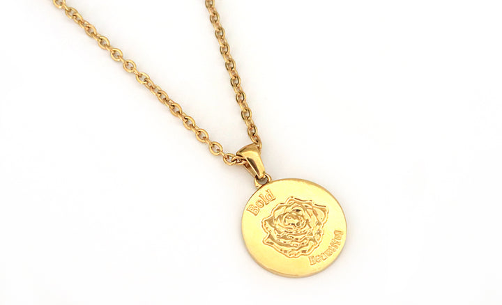 bold beautiful rose coin necklace
