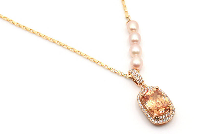 peach diamond pendant gold filled dainty necklace with pearl