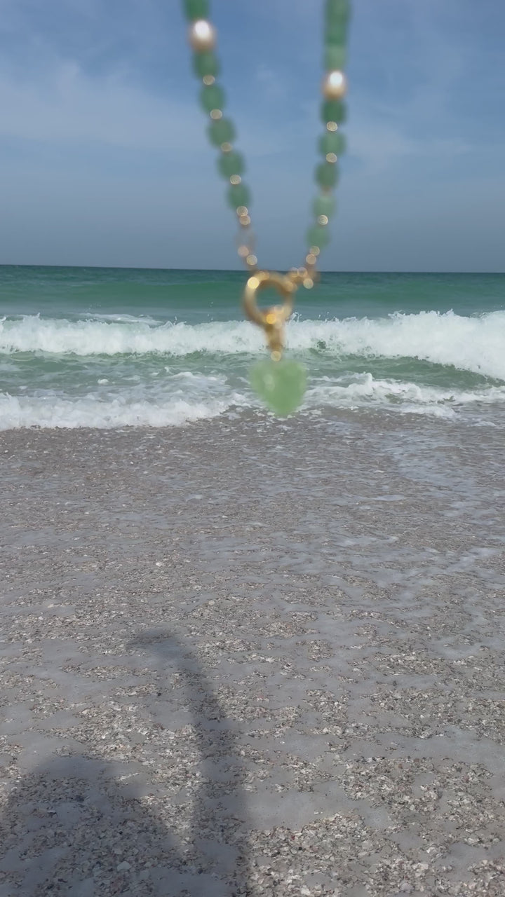 beach jewelry with green gemstones and gummy heart for summer