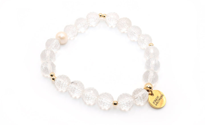 clear quartz and pearl gemstone bracelet