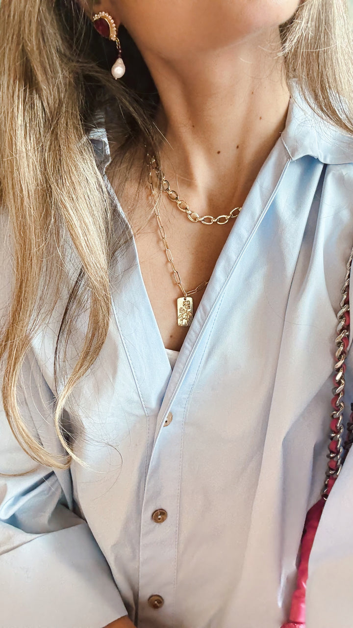 rose flower tag gold necklace