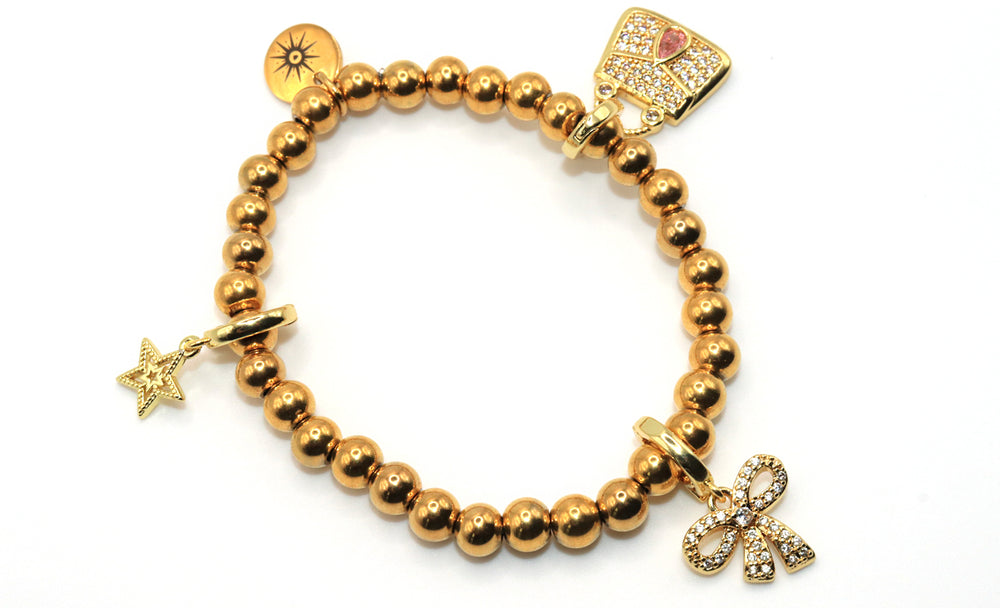 stainless steel gold bracelet with charms