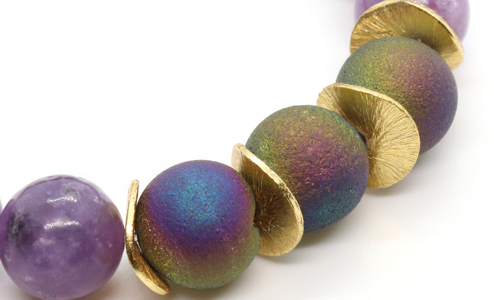 purple and rainbow druzy agate bracelet