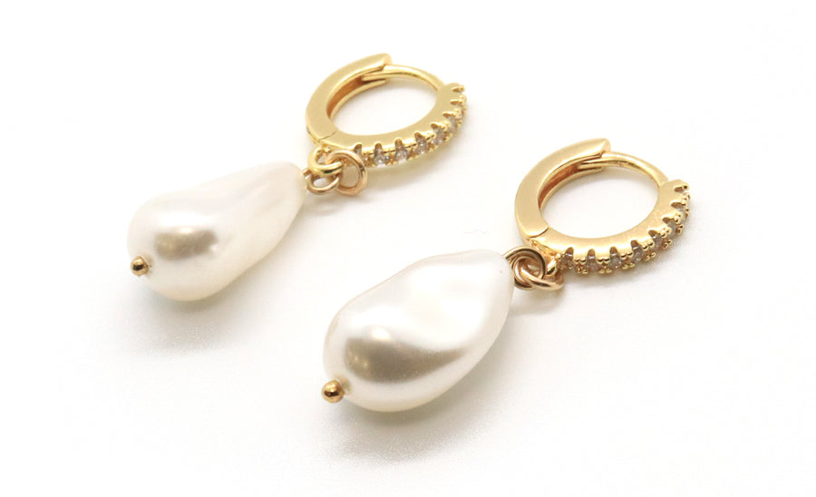baroque pearl earrings with cubic zirconia stud