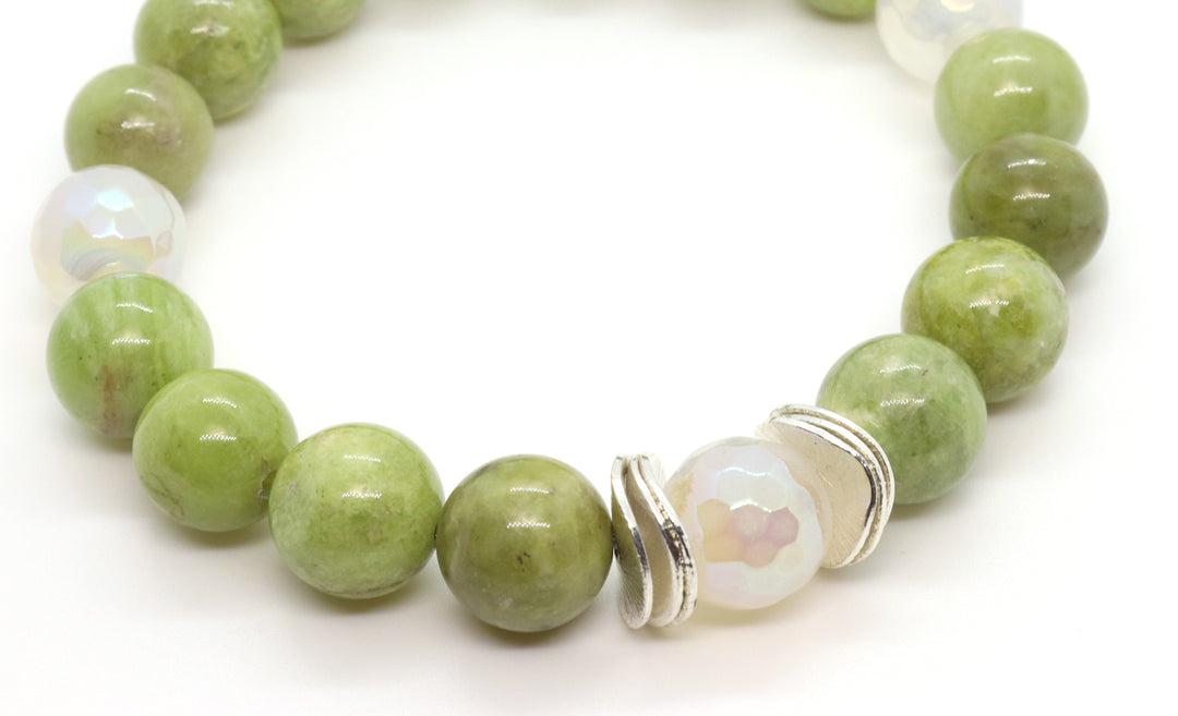 Olivine green-gemstone-bracelet-silver-charm