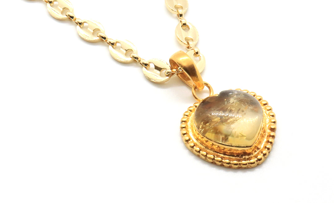 citrine gemstone heart pendant necklace in gold