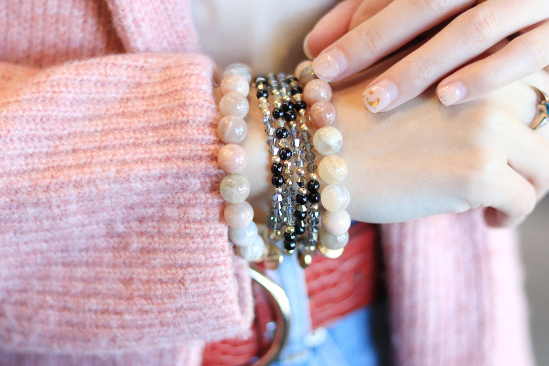 peach-moonstone-gemstone-beaded-bracelet-stack