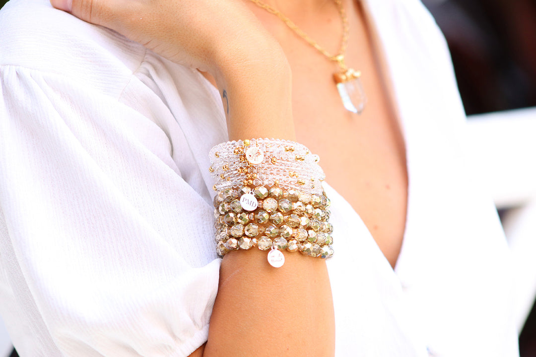 white crystal stretchy bracelet with charm handmade for women