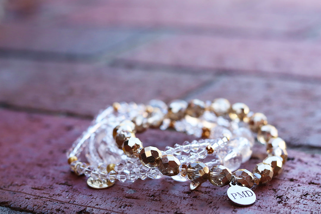 Swarovski clear crystal gold bracelet stack handmade in tampa,fl