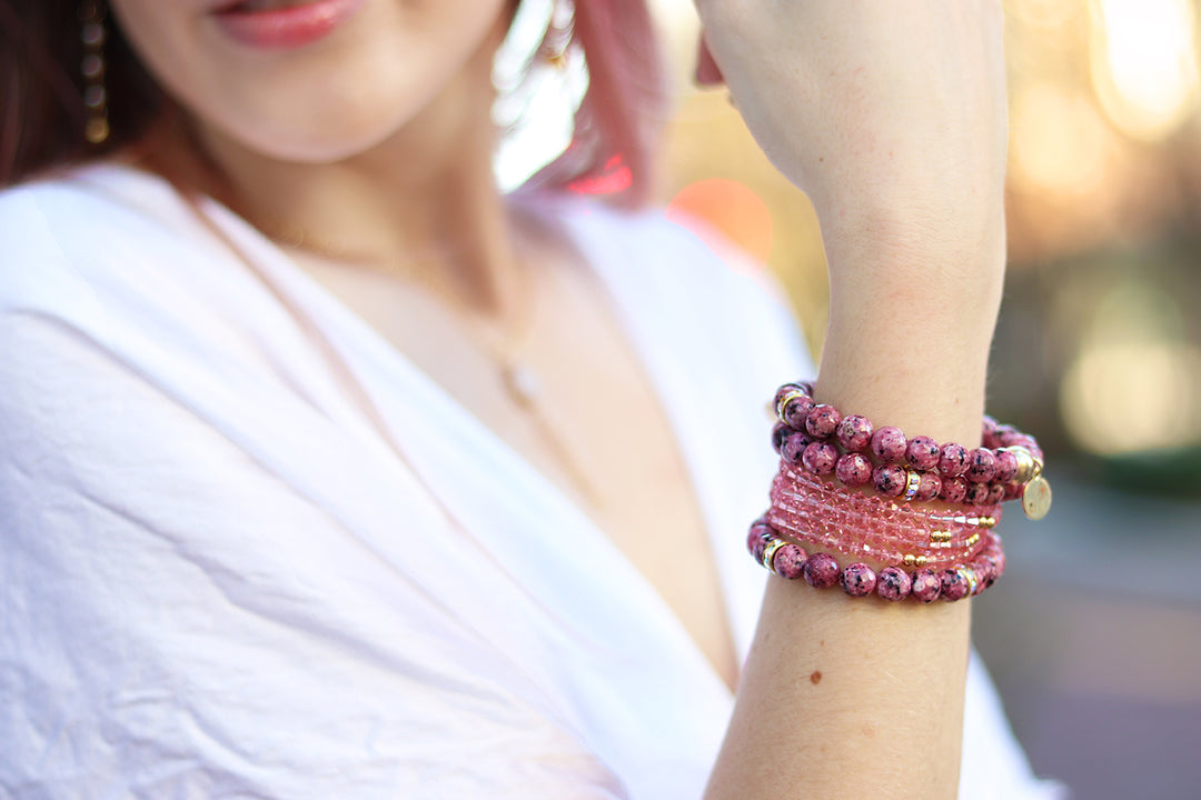 soft pink gemstone bracelets handmade for women