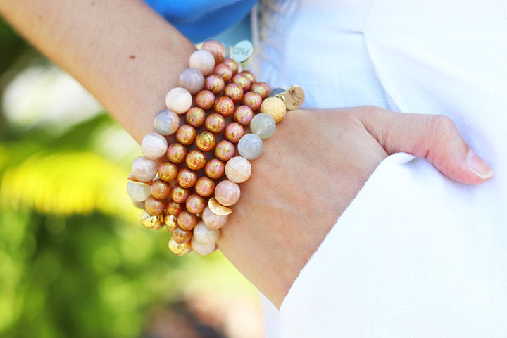 earth tone gemstone bracelet stack handmade in Tampa, FL