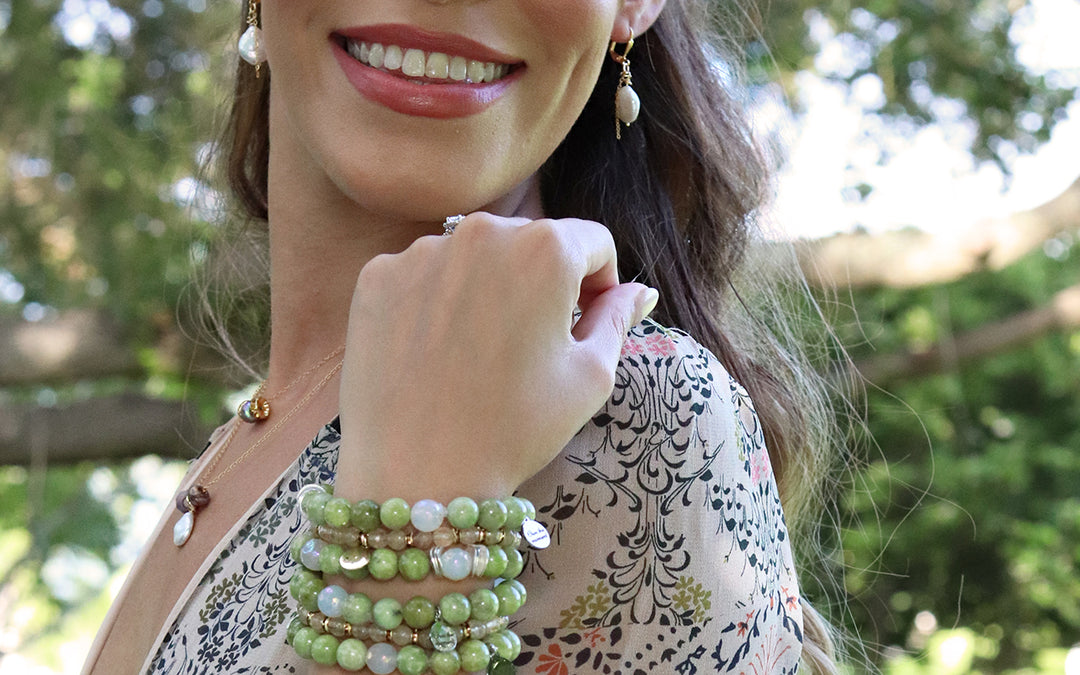 Olivine green-gemstone-bracelet-silver-charm
