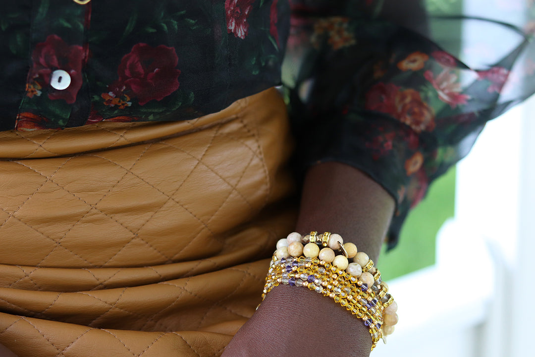 yellow sunstone gemstone beaded bracelet fall collection