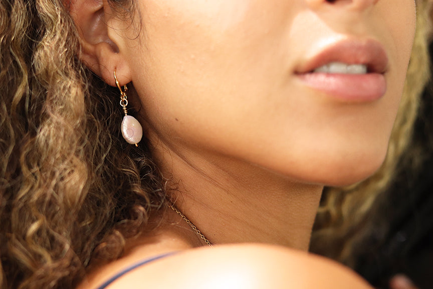freshwater pearl gold-filled chain earrings