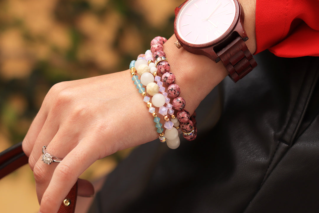 light-blue-rose-gold-bracelet-stack-handmade-tampa-FL