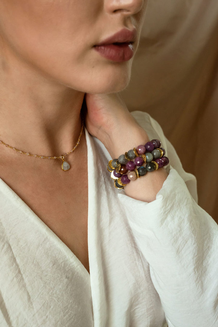 dainty ruby gemstone stretchy bracelet