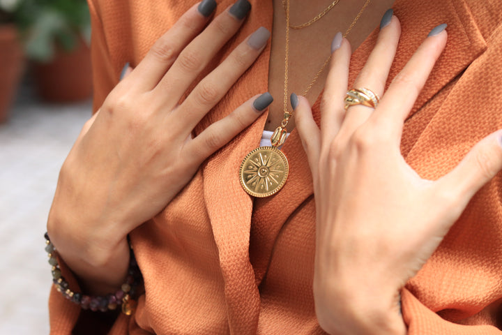 gold medallion necklace pendant online by Jessica Santander