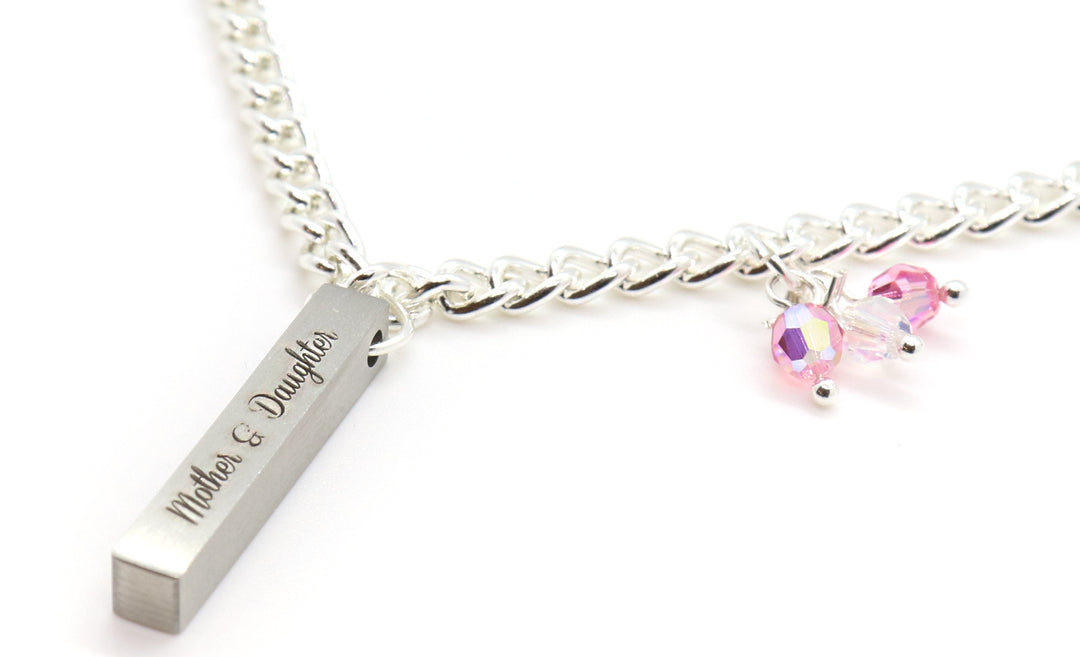 stainless steel silver pendant with pink crystal for women