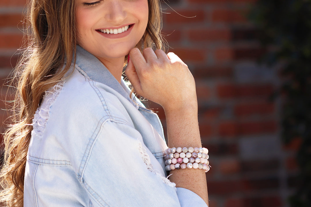 pink opal and blush quartz gemstone bracelet for women