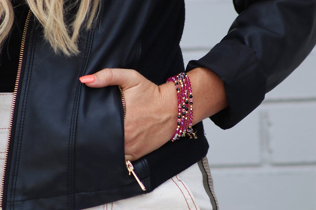 fuchsia pink swarovski bracelet with pink ribbon awareness