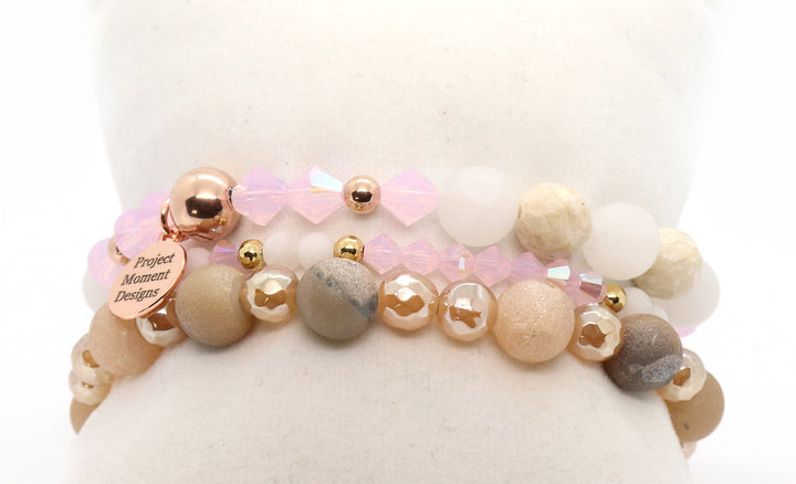 rose gold and snow quartz druzy bracelet stack