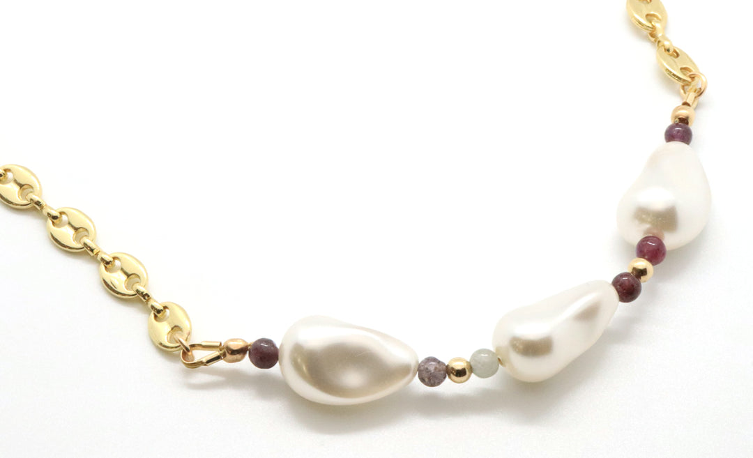 freshwater pearls and ruby necklace in gold handmade necklace