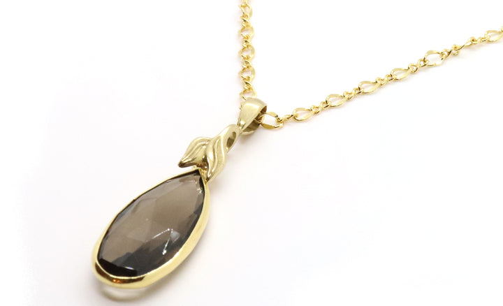 Smoky quartz pendant necklace long chain for fall