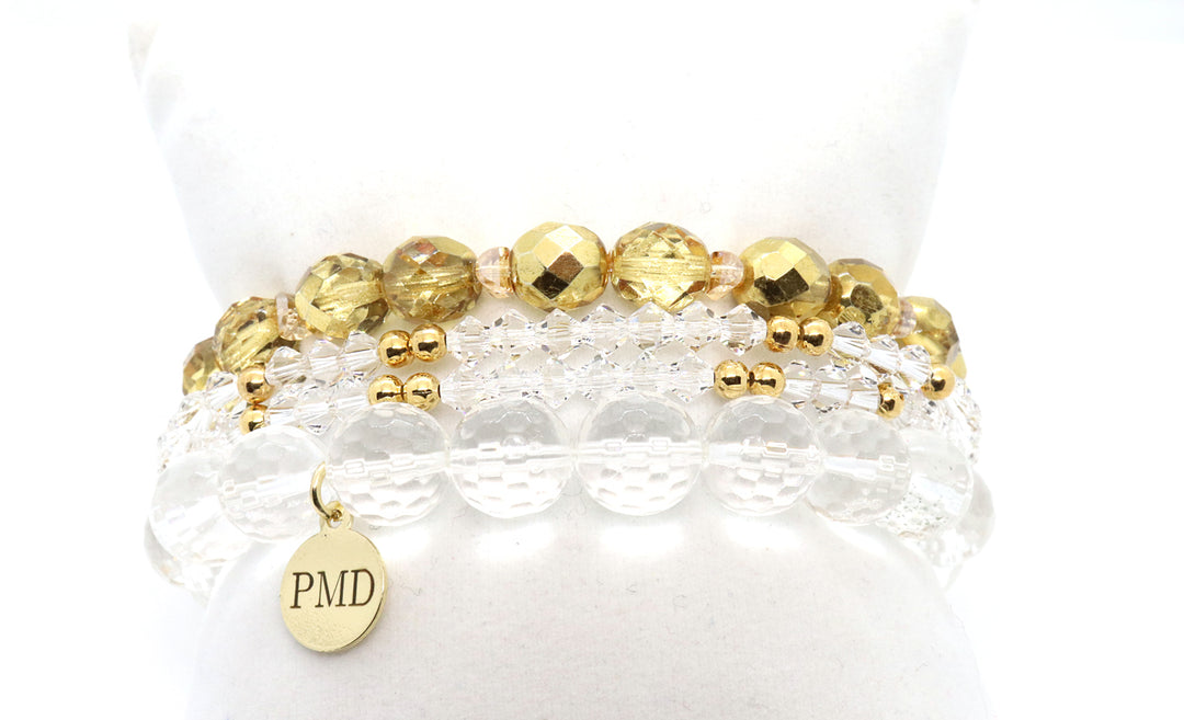 metallic quartz and swarovski bracelet set handmade charm bracelet